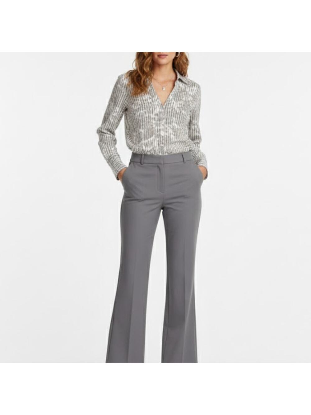 Express Gray Floral Button Down Striped Blouse Small Corpcore Professional